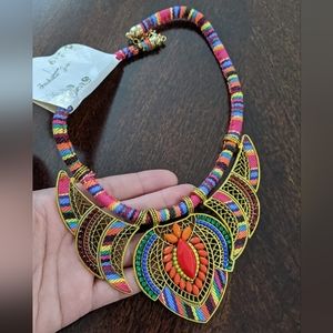 Ethnic Style Chunky Colorful Collar Festival Tribal Beaded Bib Costume necklace